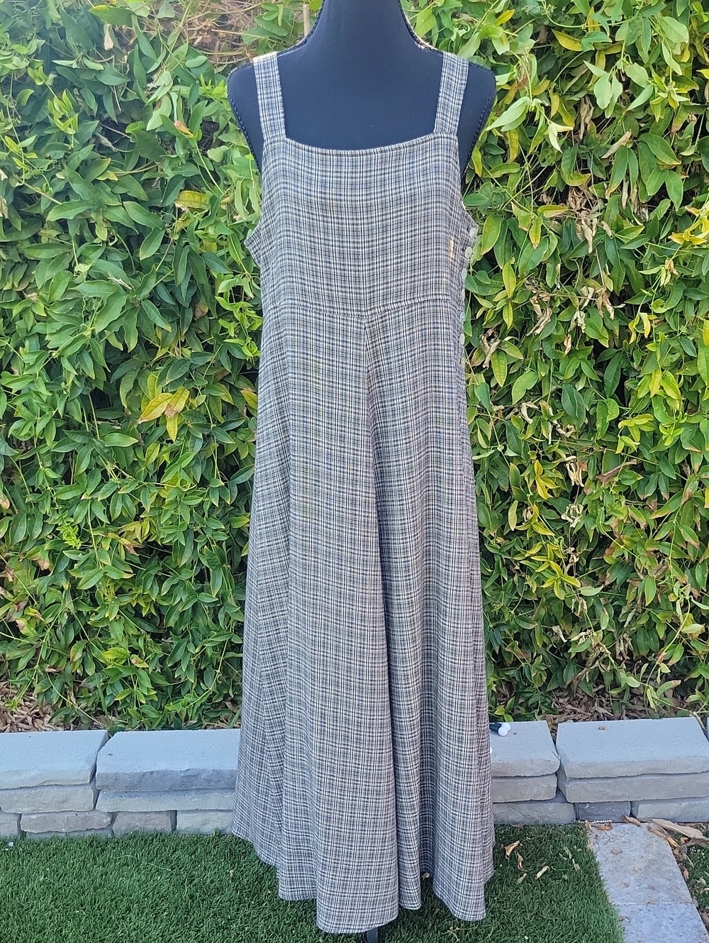 Vintage 90s Plaid Overall Maxi Dress With Side Button Detail